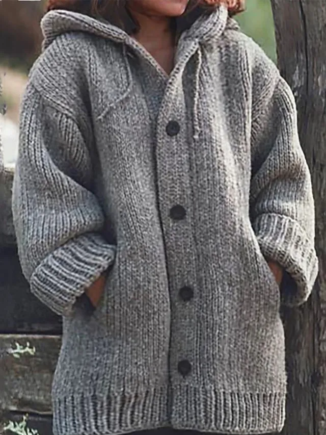 Women's Plus Size Winter Coat Coat Button Pocket Solid Color Outdoor Causal Long Sleeve Hooded Regular Winter Fall Green Black Blue L XL XXL 3XL 4XL