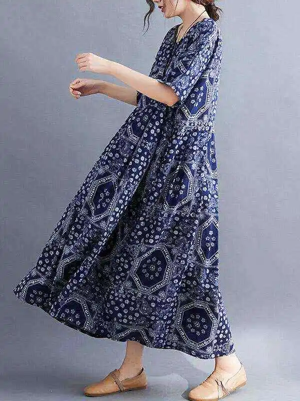 Vintage Floral Batwing Sleeve Dress