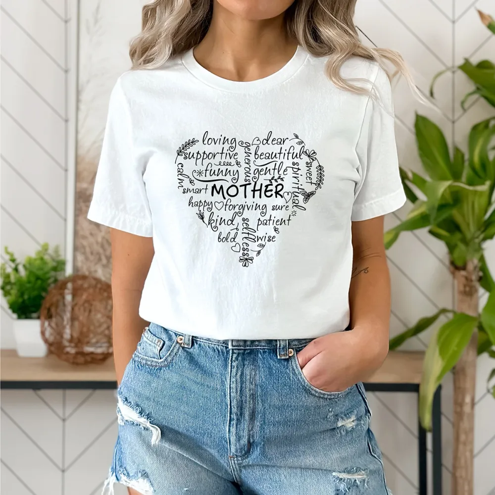 Loving Dear Supportive Beautiful Funny Mother Print Round Neck Short Sleeve T-Shirt