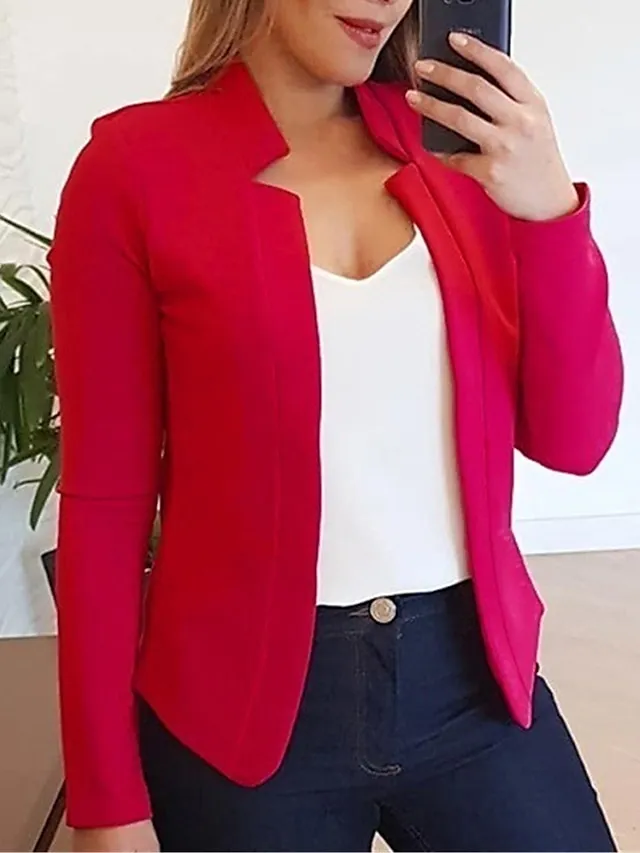 Women's Blazer Formal Slim Fit Plain Windproof Streetwear Regular Fit Outerwear Long Sleeve Fall Light Pink S
