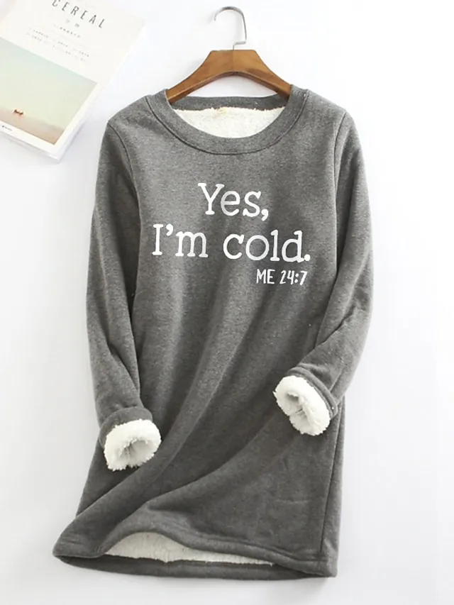 Women's Sweatshirt Pullover Sherpa Fleece Lined Graphic Warm Fuzzy Sherpa Fleece Black Dark Pink Red Street Casual Round Neck Long Sleeve Top Micro-elastic Fall & Winter