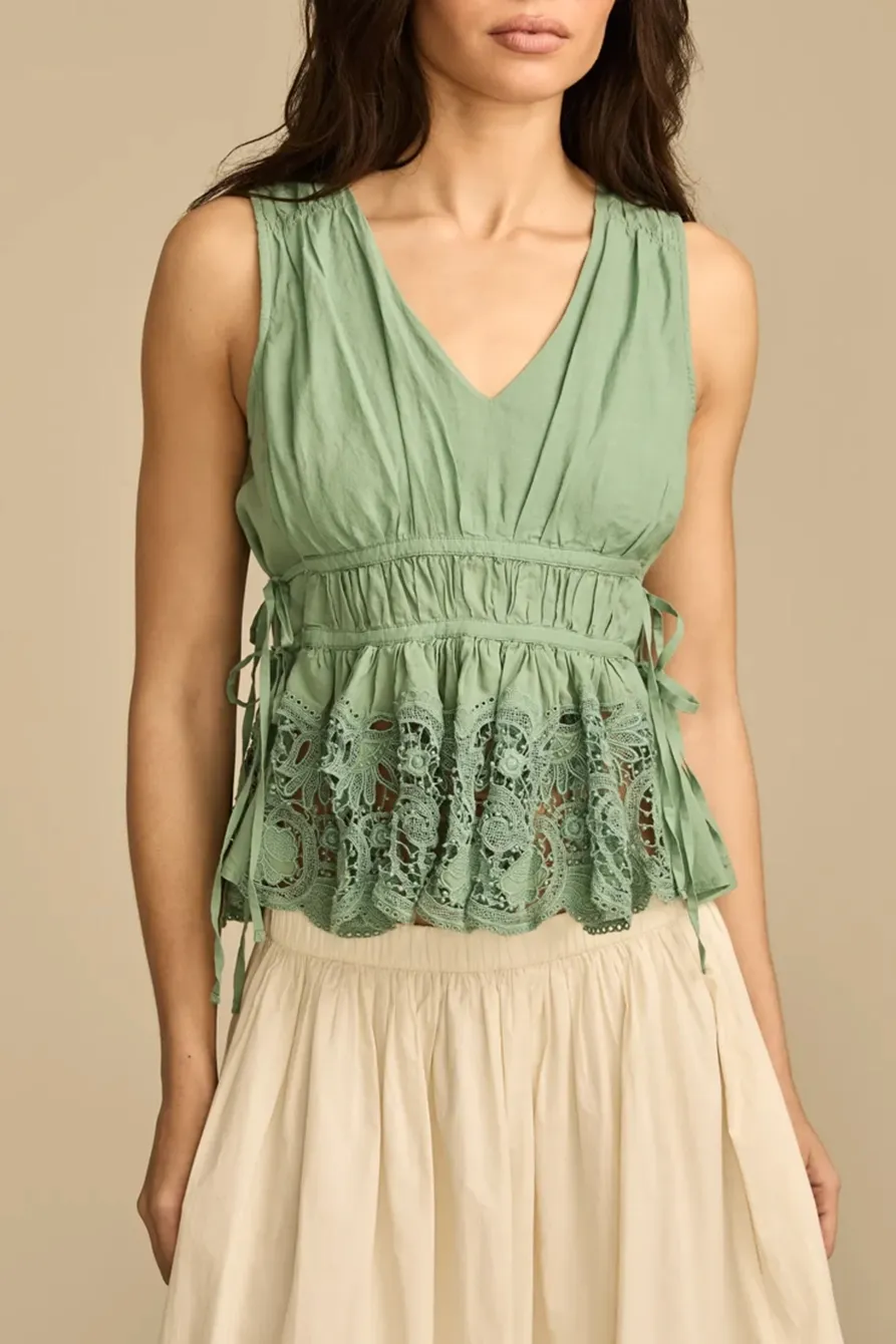 Granite Green Lace Ruched Tank Top