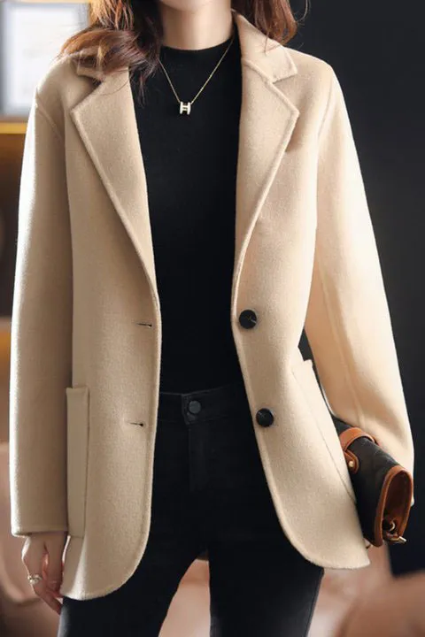 Solid Double Buttons Lapel Coat