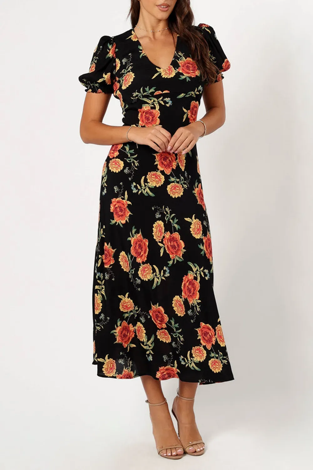 SUNSET FLORAL MIDI DRESS