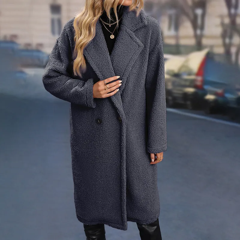 Lapel Collar Solid Plush Coat
