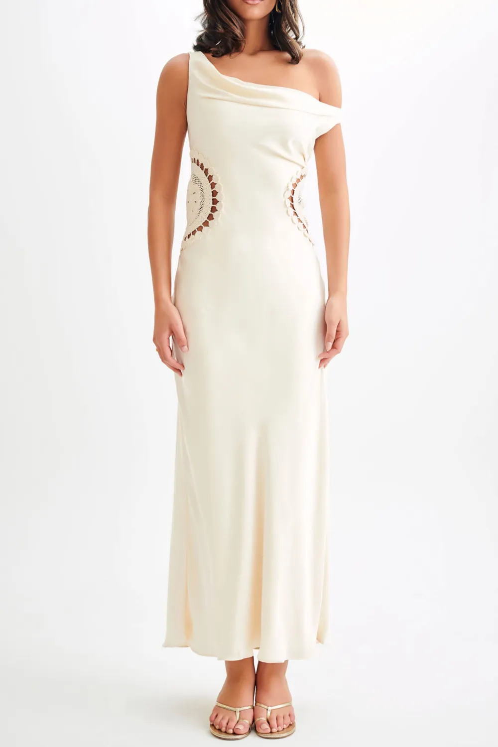 Satin Maxi Dress With Crochet