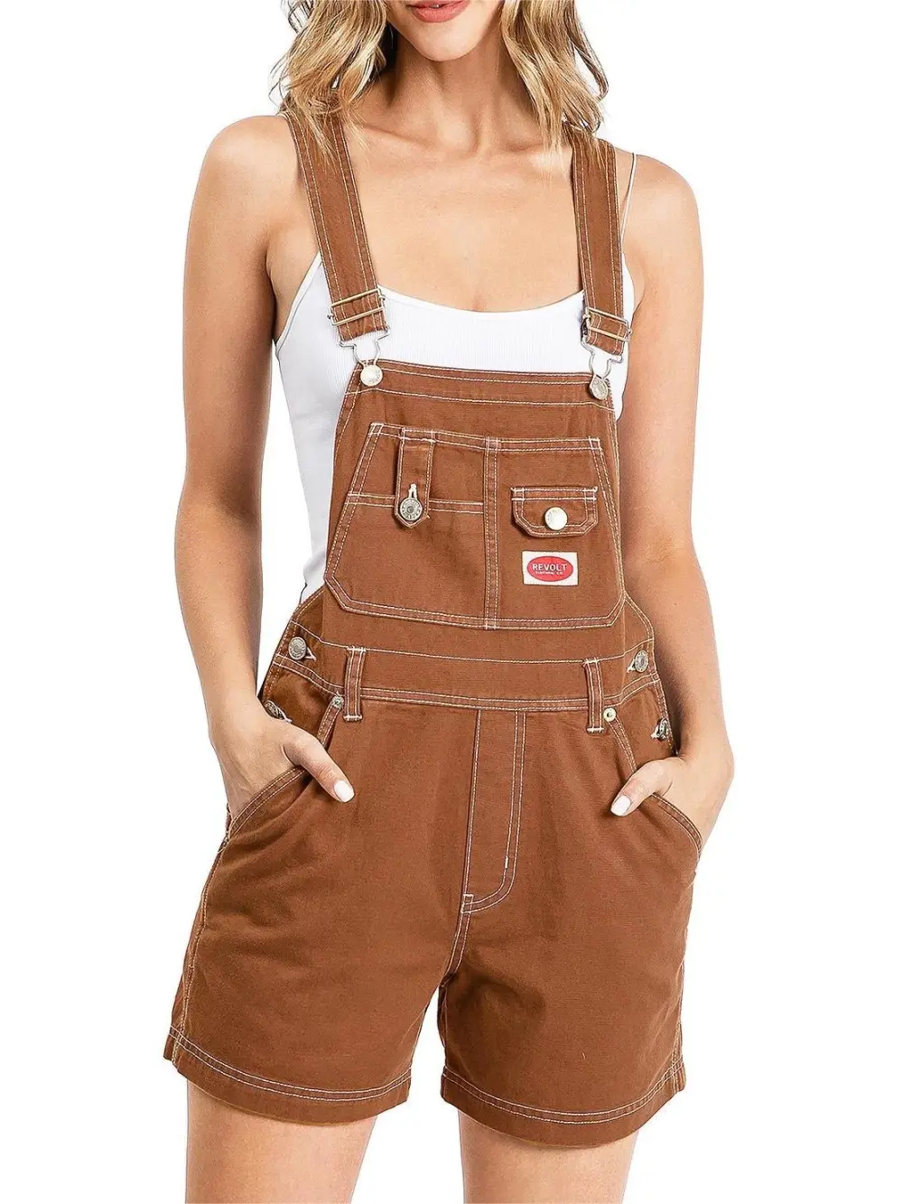 Brown Denim Overalls Shorts
