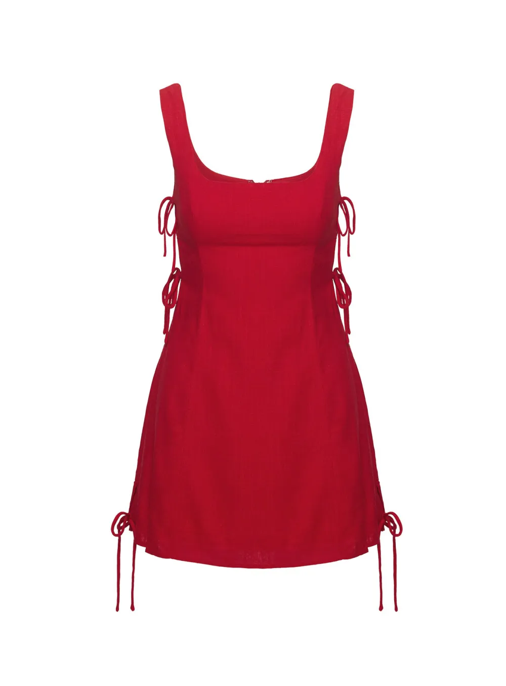 Red One Shoulder Lace Up Mini Dress