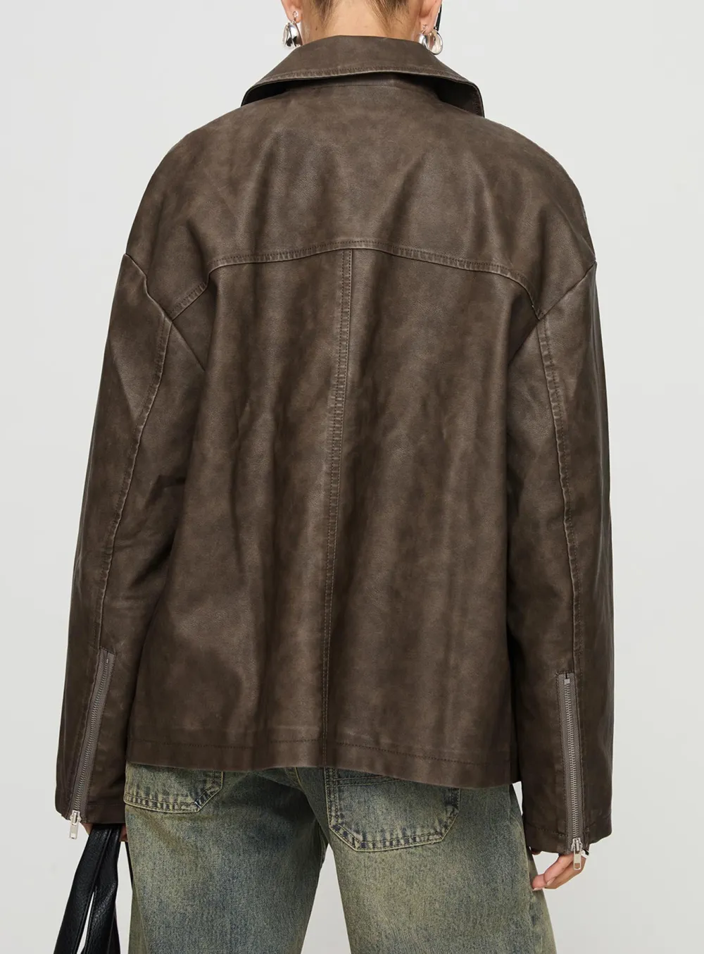 Brown Distressed Faux Leather Jacket