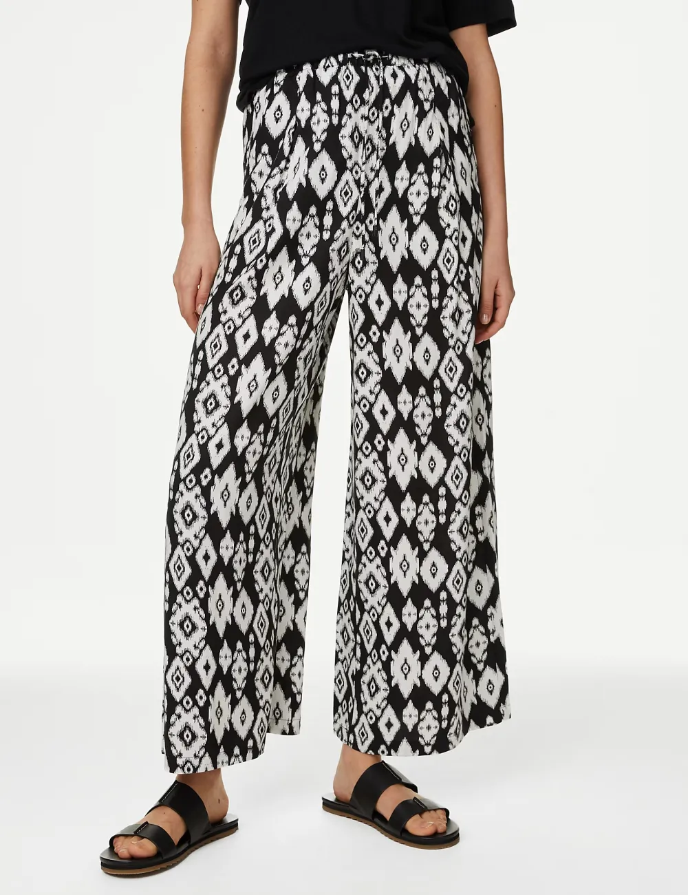 Plants Printed Wide Leg Trousers