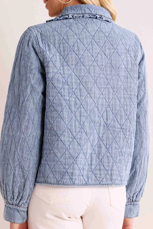 Light Blue Denim Tie-Front Pocketed Cropped Jacket