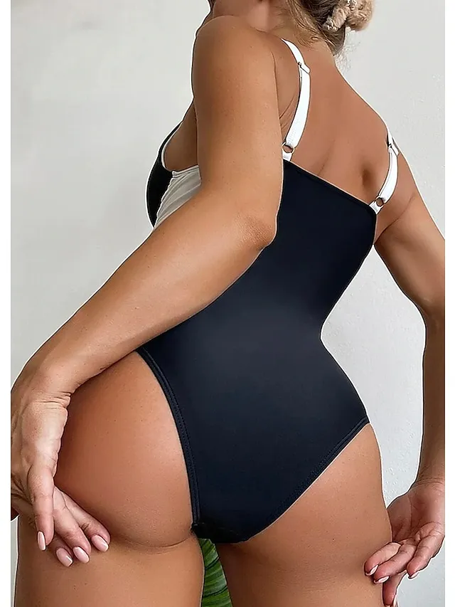 Women's Swimwear One Piece Normal Swimsuit Tummy Control Printing Graphic Black Brown Bodysuit Bathing Suits Sports Beach Wear Summer