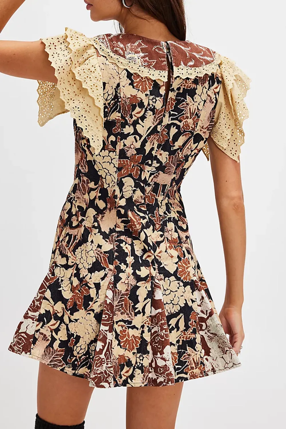 Floral Print V Neck Ruffled Mini Dress