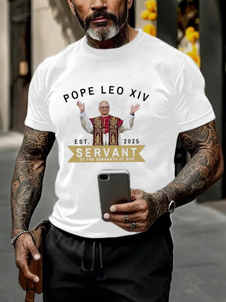 Men'S Pope Leo Xiv Est 2025 Servant Of The Servants God Printed T-Shirt