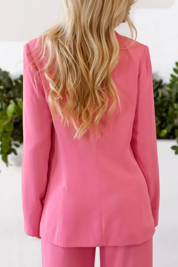 Solid Color Salmon Blazer Long Sleeve Jacket