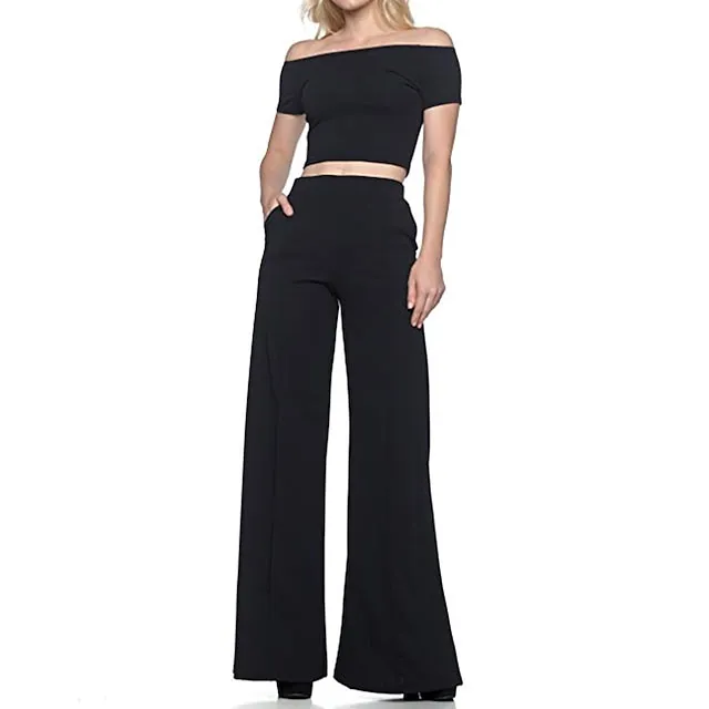 Women's Dress Wide Leg Pants Bootcut Flare Full Length Pocket Baggy Micro-elastic Mid Waist Streetwear Casual Casual Weekend Black White S M Summer Spring & Fall
