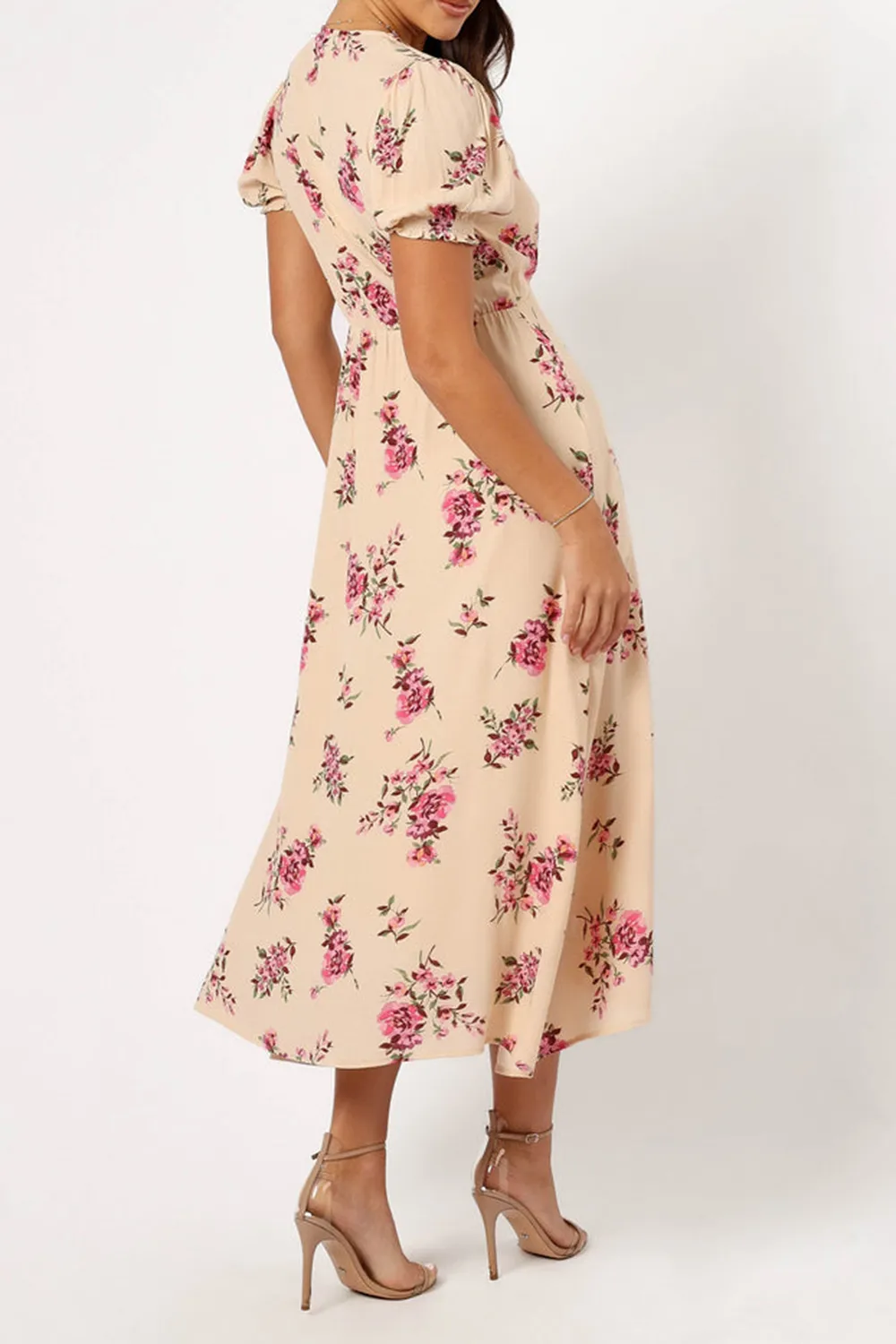 VANILLA ROSE FLORAL MIDI DRESS