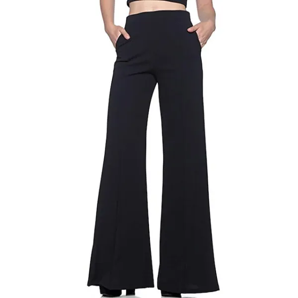 Women's Dress Wide Leg Pants Bootcut Flare Full Length Pocket Baggy Micro-elastic Mid Waist Streetwear Casual Casual Weekend Black White S M Summer Spring & Fall
