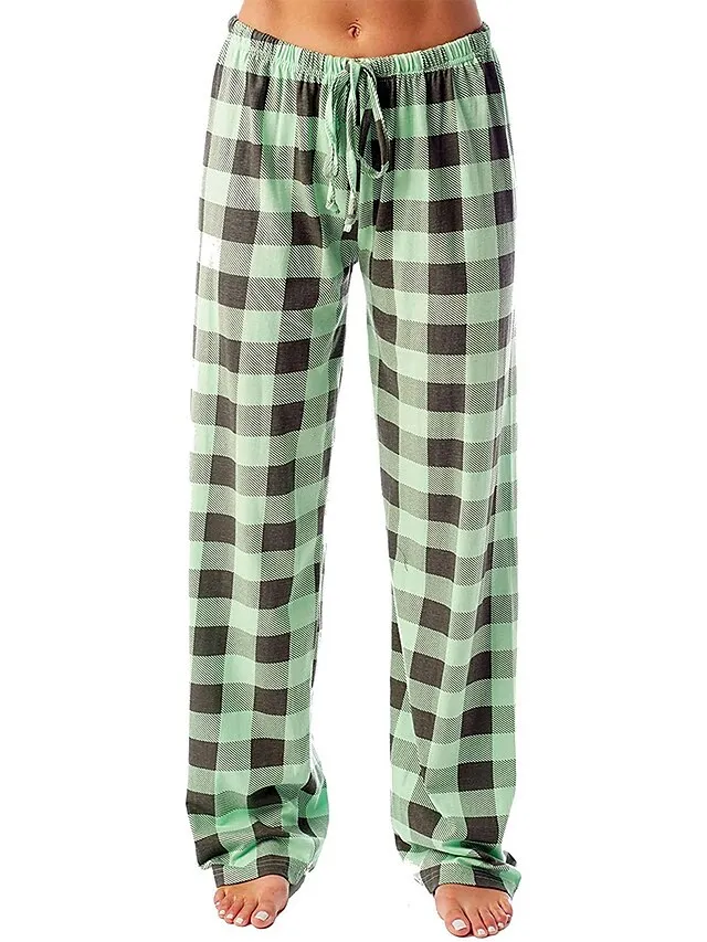 Women's Christmas Pajama Pant Grid / Plaid Fashion Simple Comfort Home Xmas Daily Flannel Comfort Pant Adjustable Fall Winter White Pink