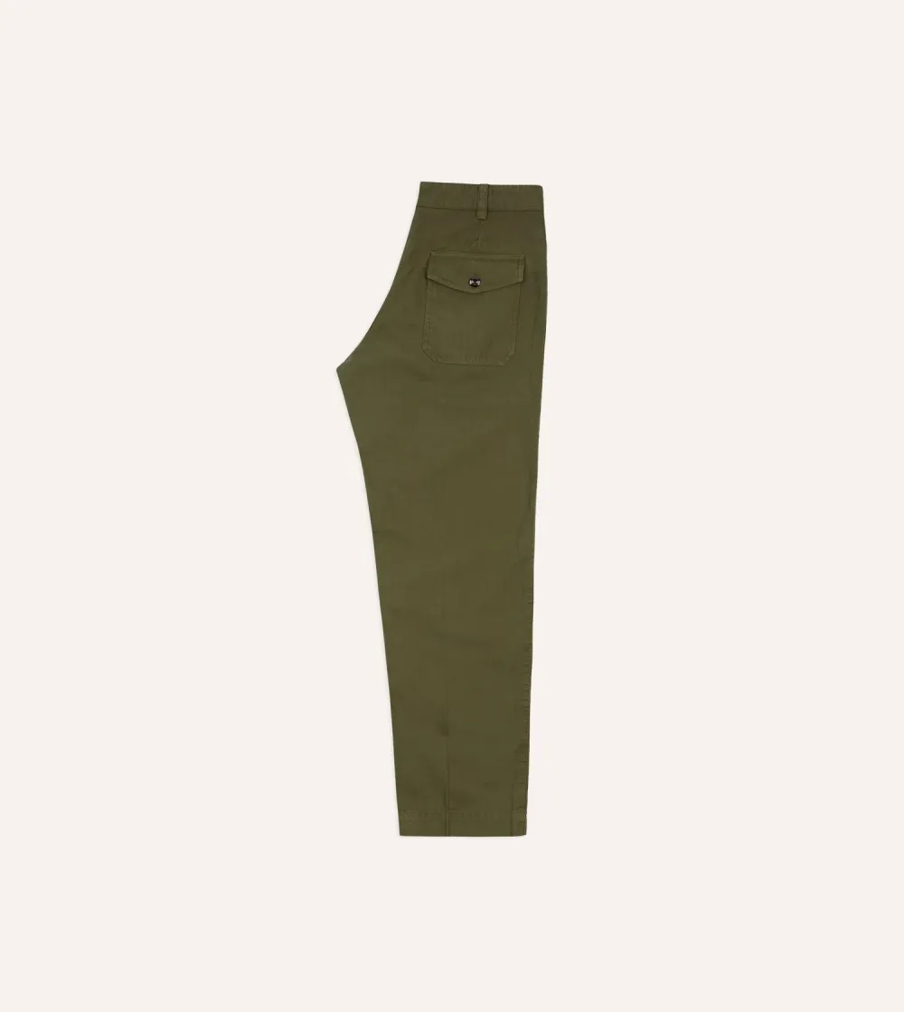 Daily Olive Cotton-Linen Herringbone Fatigue Trouser Casual Style