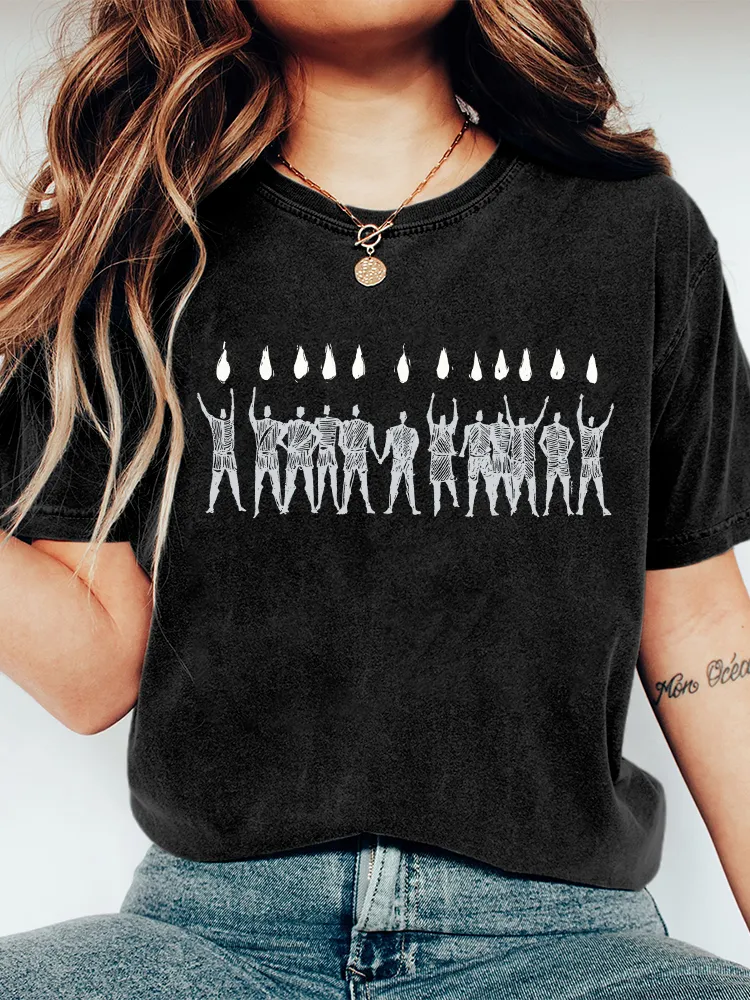 Women'S T-Shirt With Round Neck, Washed Cotton Printed Short Sleeves