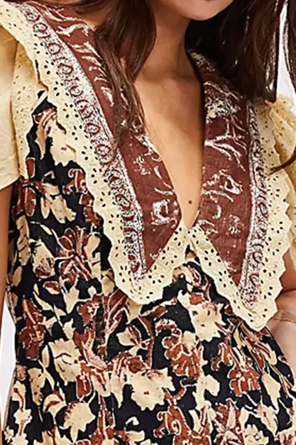 Floral Print V Neck Ruffled Mini Dress