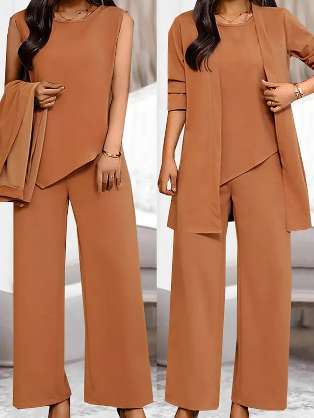 Women's Loungewear Sets 3 Pieces Pure Color Fashion Casual Comfort Street Daily Date Polyester Breathable Crew Neck Long Sleeve Pant Pocket Summer Spring Black Wine