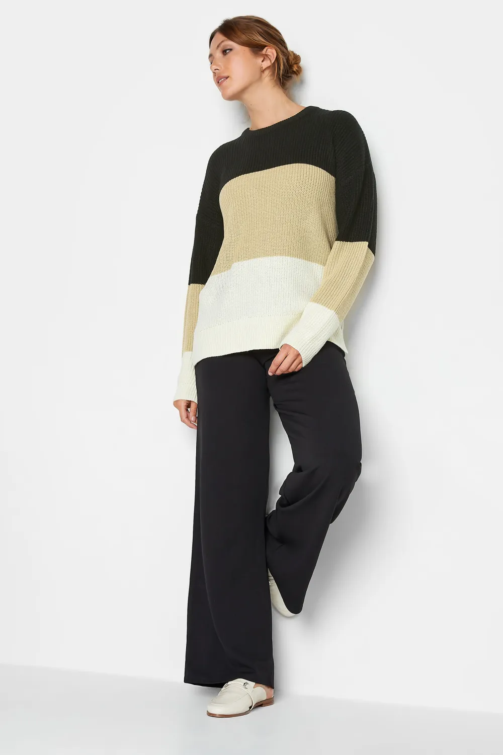 LTS Tall Black & Brown Colourblock Knit Jumper