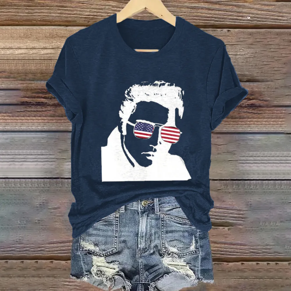 Women's American Characters Print Short Sleeve Round Neck Cotton T-Shirt