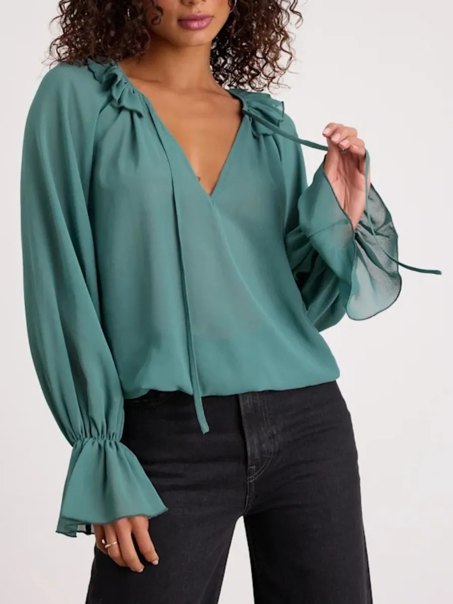 V-Neck Ruffle Blouse
