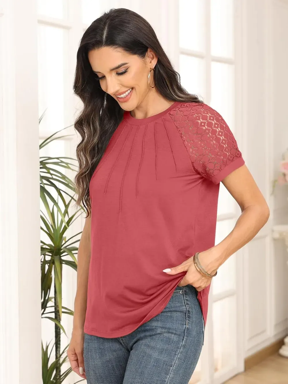 AUTOMET Womens Tshirts Trendy Fashion Tops Lace Short Sleeve Business Tee Shirts Casual Knitted Blouses Summer Outfits 2024