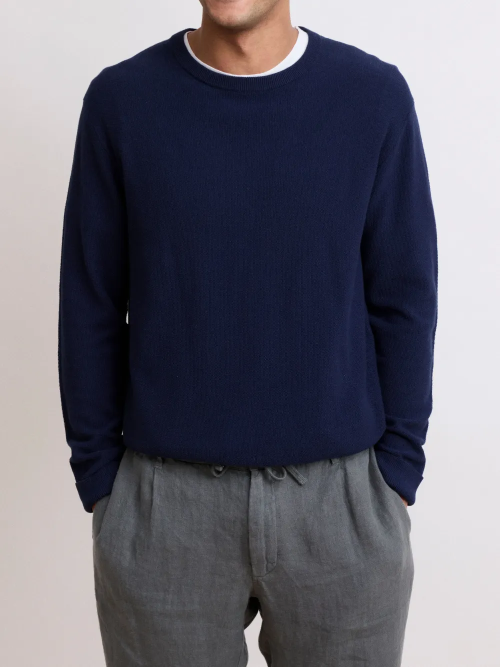 Men's Deep Blue Cotton Crew Neck Sweater