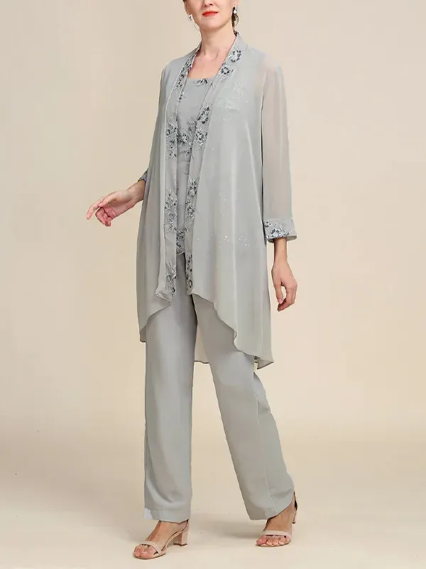 Round Neck Printed Vest Top Trousers Three-piece Suit