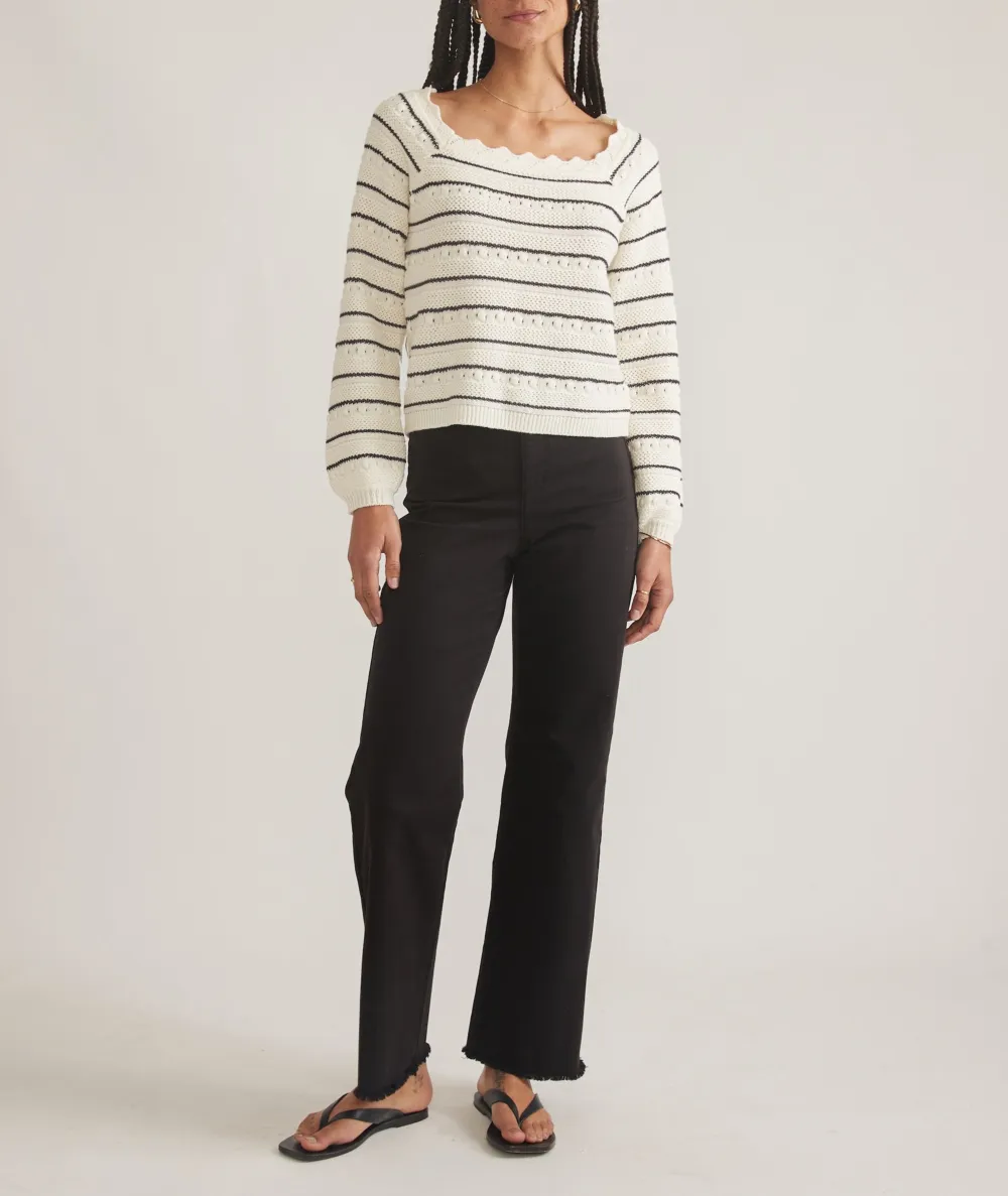 Scalloped Edge Striped Knit Top