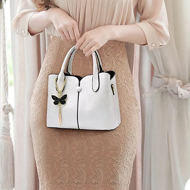 Women's Handbag Crossbody Bag Shoulder Bag PU Leather Shopping Daily Large Capacity Breathable Durable Solid Color Black White Pink