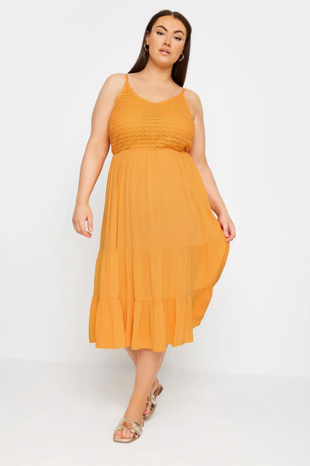 Yours Curve Orange Crochet Crinkle Midaxi Dress