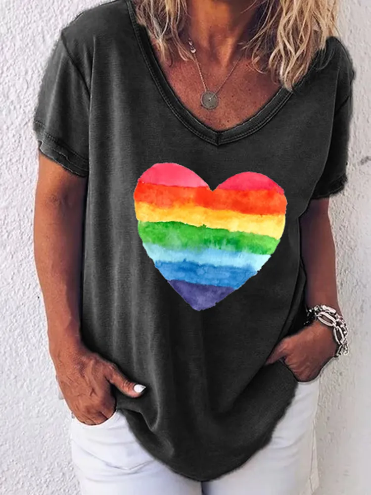Women'S  Ainbow Heart Shirt LGBTQ Pride Shirt Rainbow Flag Tee Proud Ally T-Shirts