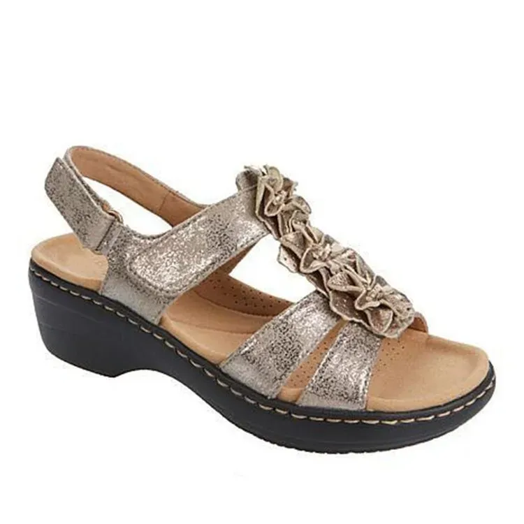 Flower Appliques Hook-and-loop Fastener Wedge Sandals