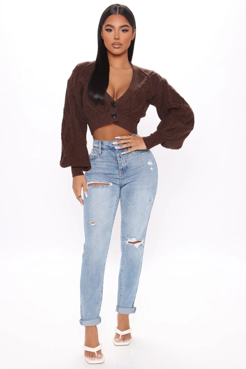 Knit The Floor Cropped Cardigan Sweater - Chocolate