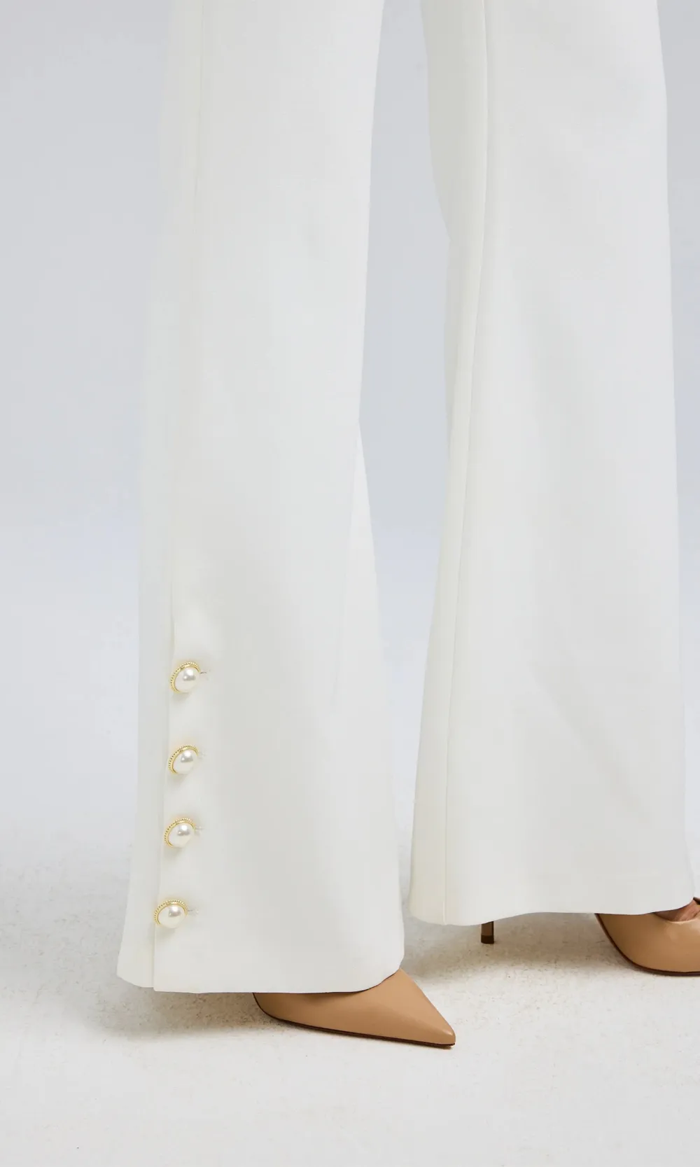 Button Detail Wide Leg Pants