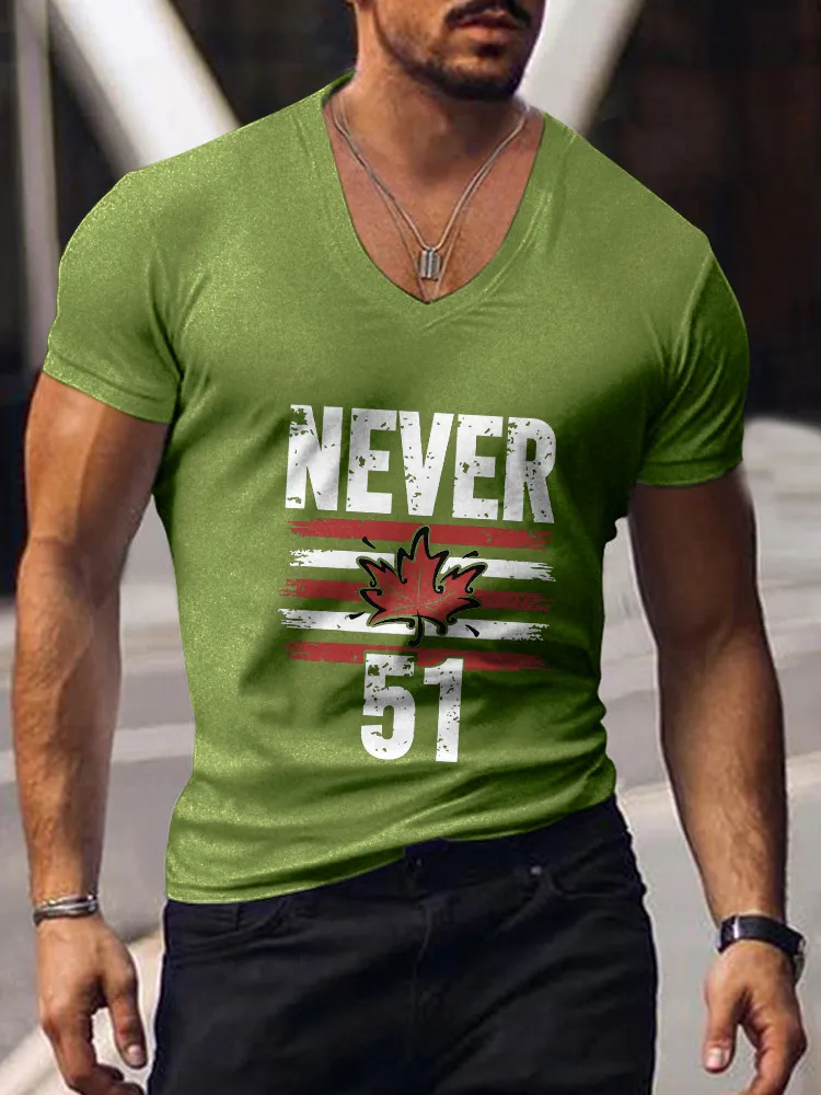 Men's Never Be The 51st State Short Sleeves V-Neck Pure Cotton T-Shirt