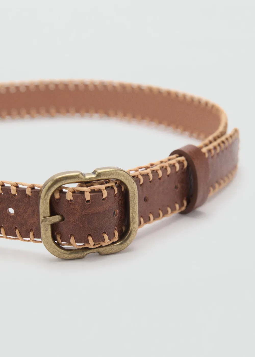 Casual Style Brown Belts With Decorative Stitching