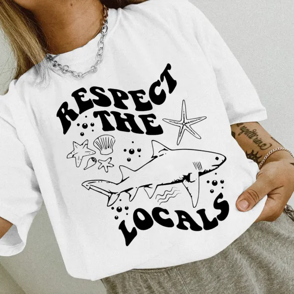 Respect Locals Shark Print Loose Tee