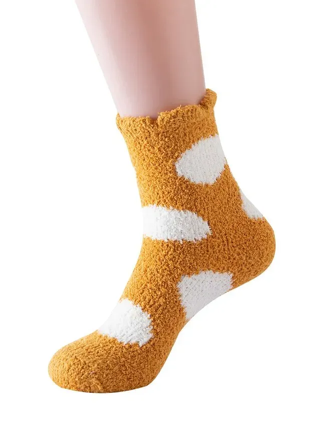Polka-dot Bear Heart-shaped Graphics Warm Plus Velvet Coral Fleece Floor Socks