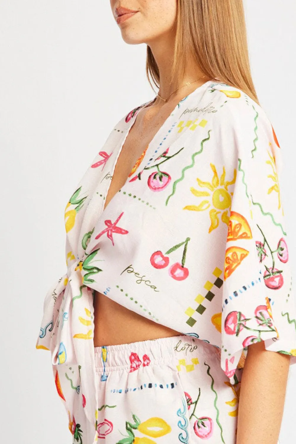 Pink Abstract Tie Up Bolero Short Sleeve