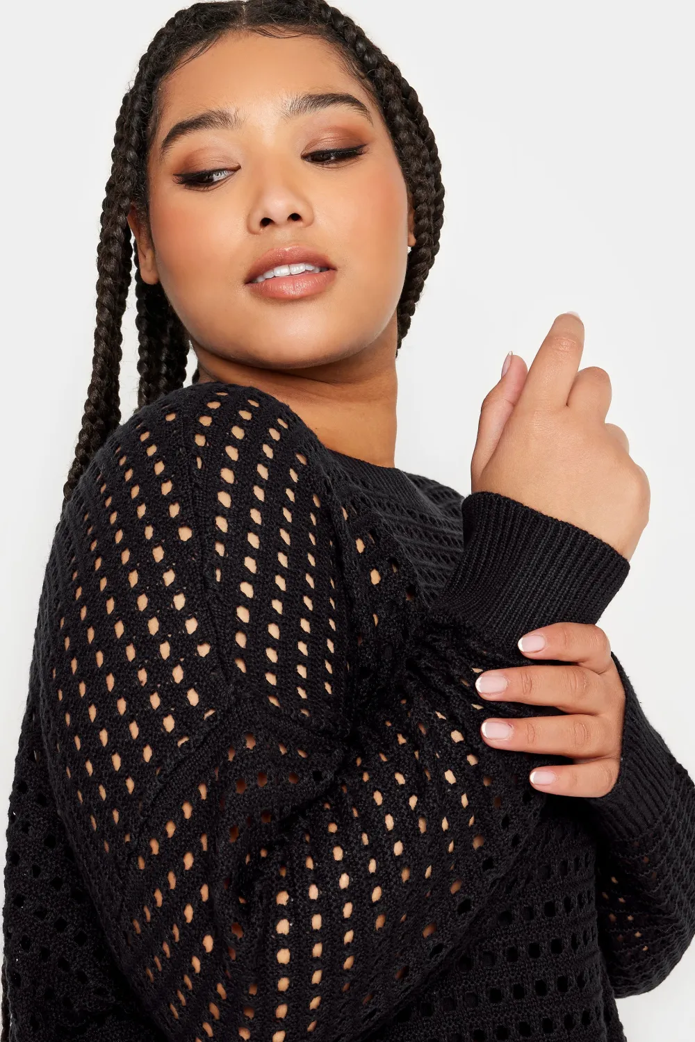 YOURS Curve Black Side Split Crochet Jumper