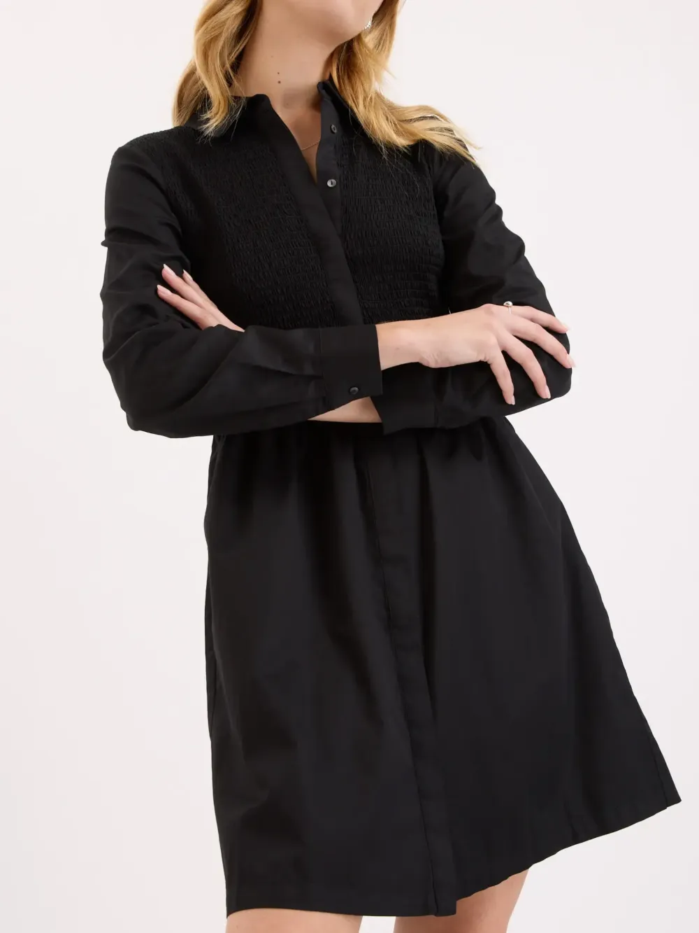 Black Shirred Detail Dress