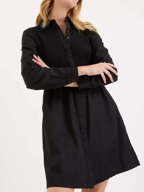 Black Shirred Detail Dress