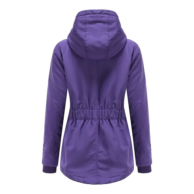 Women's Parka Street Fall Winter Puffer Jacket Long Coat Windproof Warm 3 in 1 Loose Casual Sports Jacket Long Sleeve Solid Color Zipper Purple Blushing Pink Waterpoof Daily Wear Down Parkas  Lined