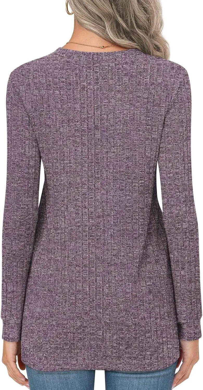 HOTGIFT Womens 2024 Fall Winter Tunic Tops Long Sleeve Casual T-Shirts Soft Comfy Stripe Blouse Lightweight